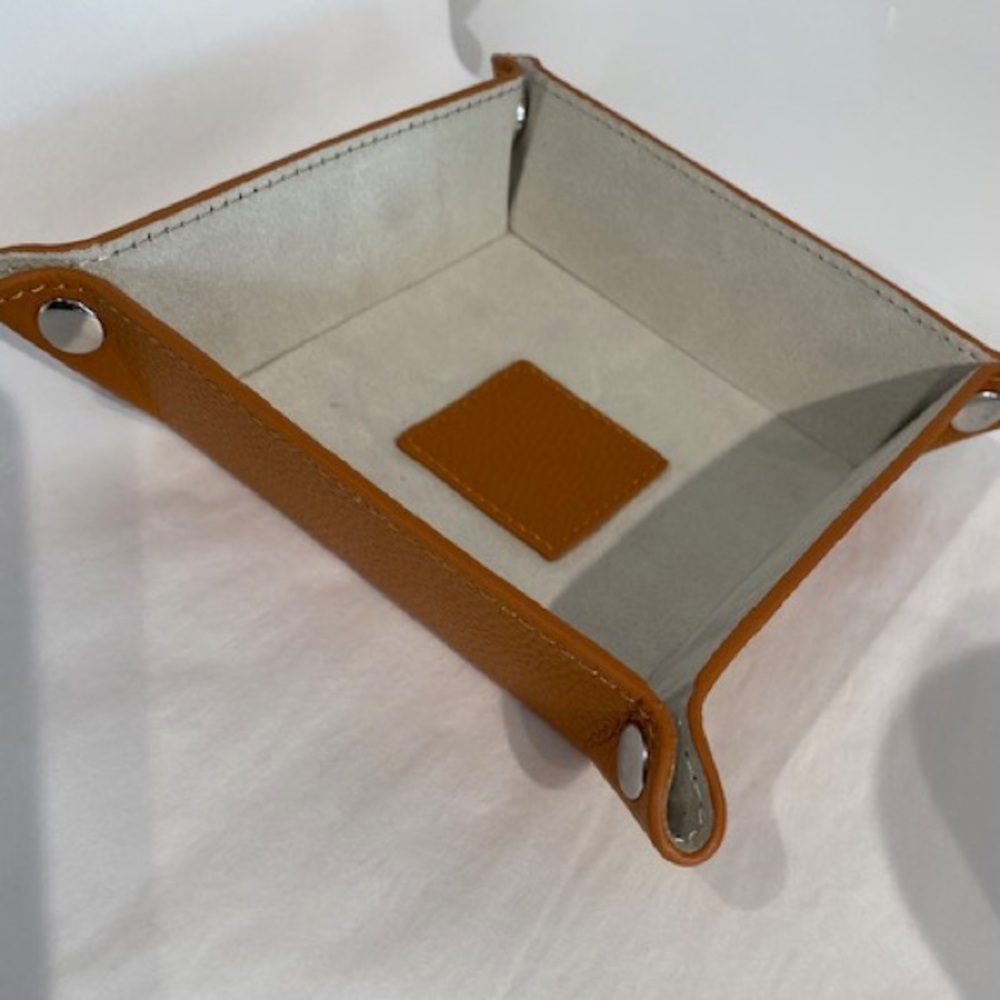 Camel color leather valet tray